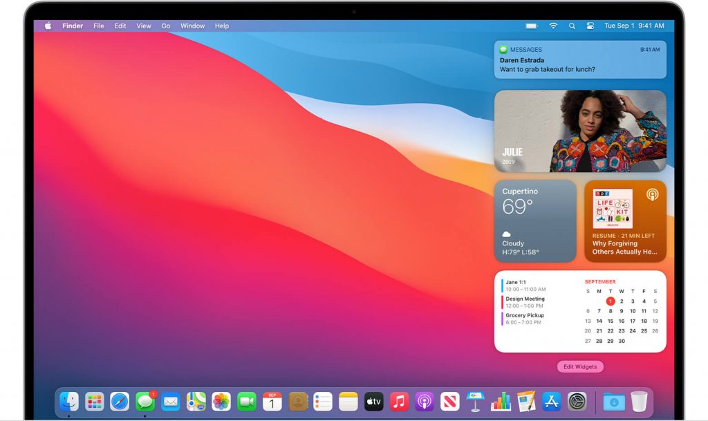swipe left to see the widgets on the mac 