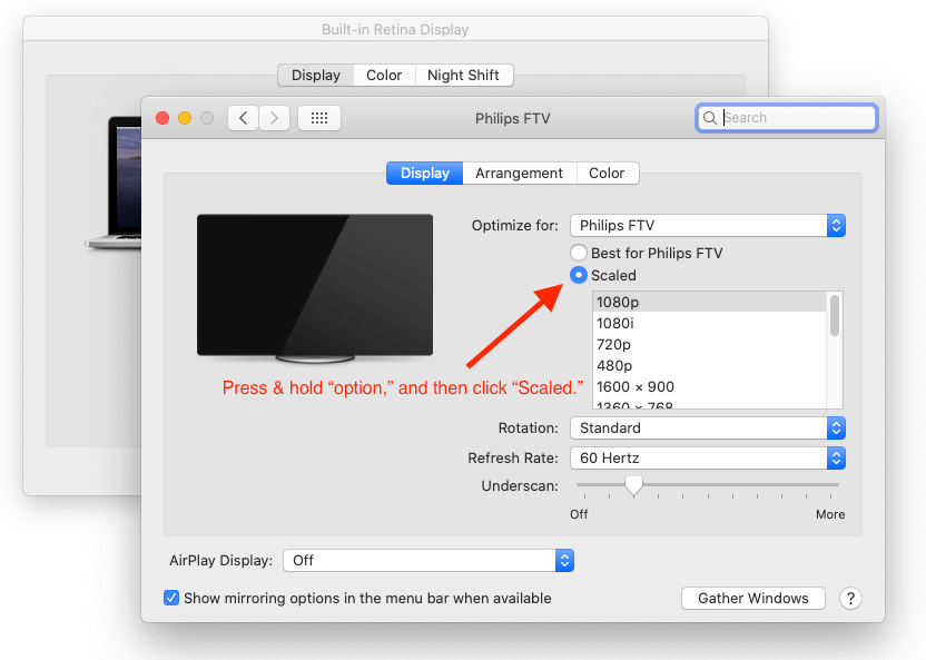 tap scaled button to change the resolution on mac 