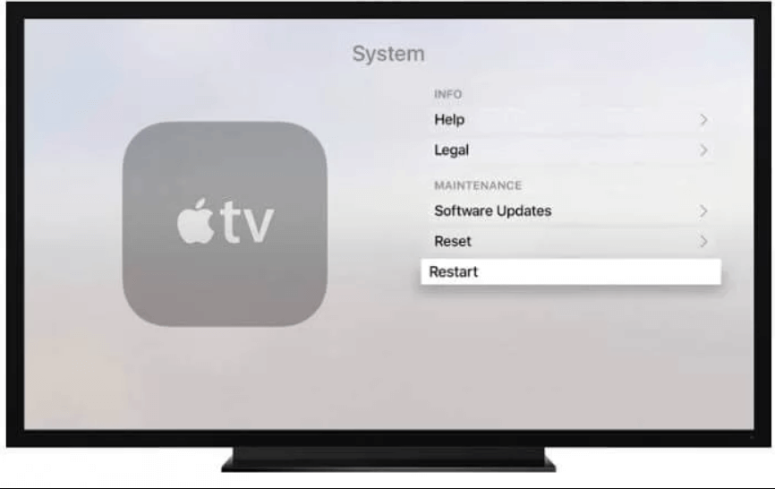 tap restart to restart apple tv 