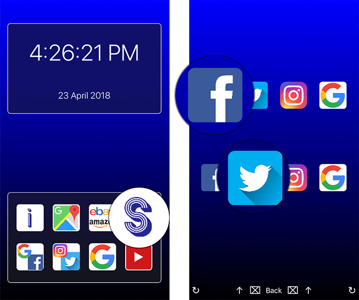 tap the s icon to choose the two apps to use 