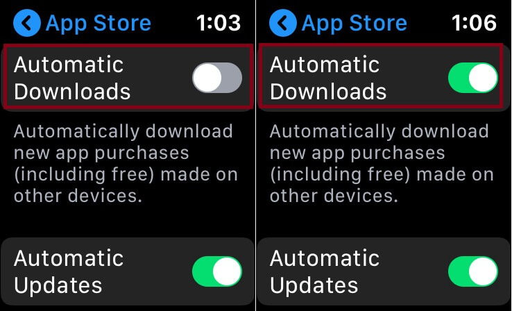 tap automatic downloads to Update Apps in Apple Watch