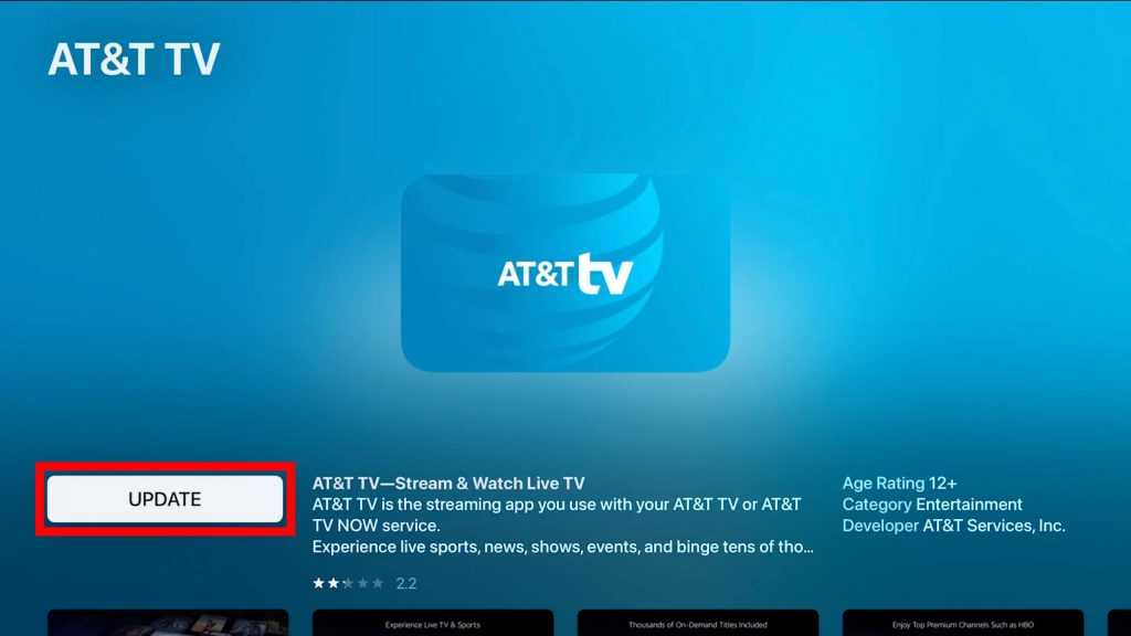 tap update button to update apps on apple tv