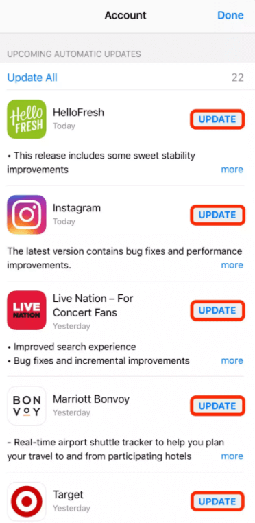 tap update to update apps on iphone 