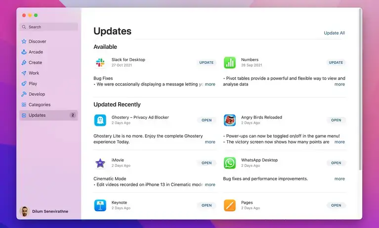 select update option to update apps on mac 