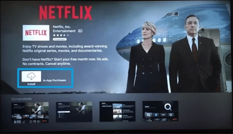 tap install to install netflix on apple tv 