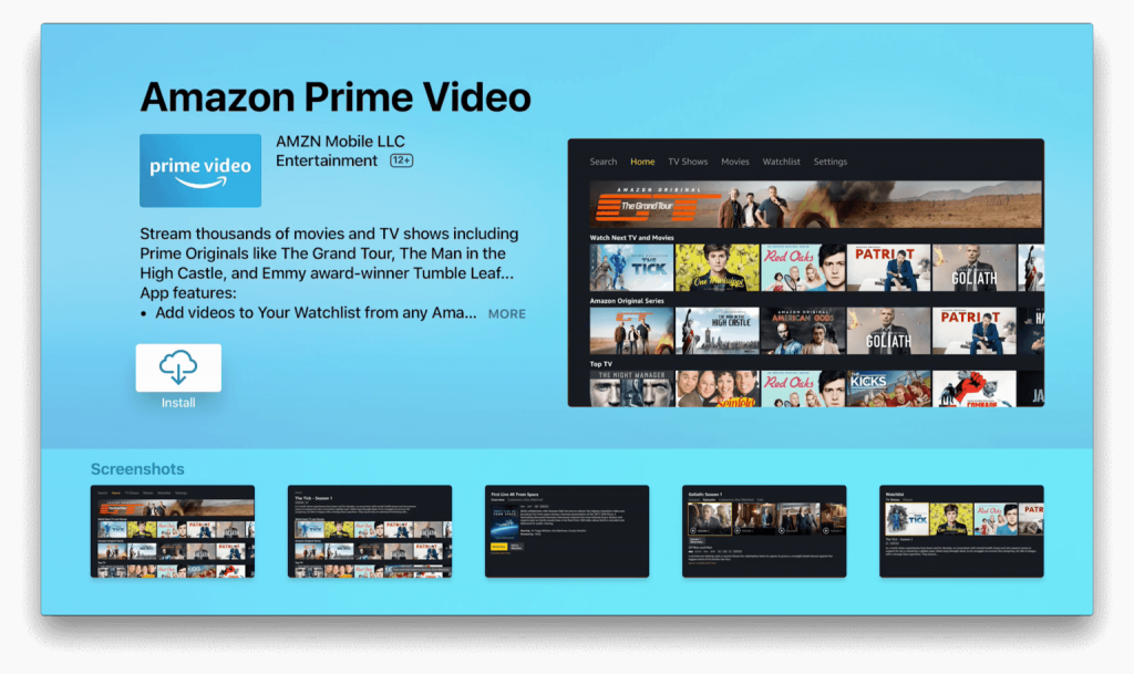 click install to install Prime Video on Apple TV