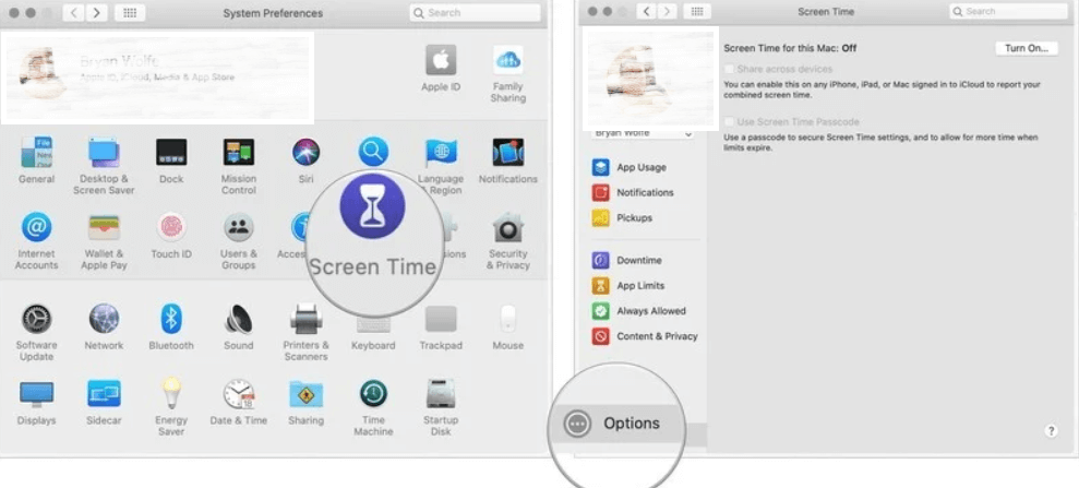 click turn on to enable screen time on mac 