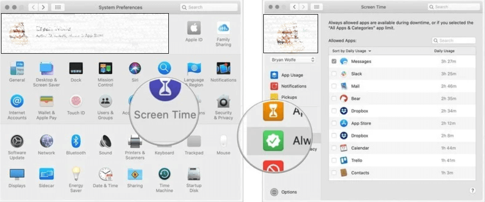 tap always allowed to use screen time on mac 
