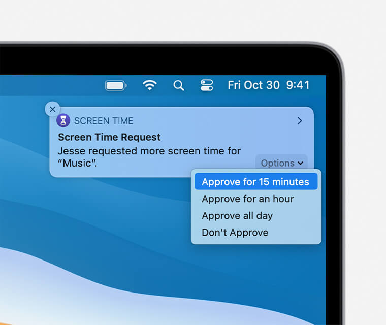 get requests with notifications with screen time on mac 
