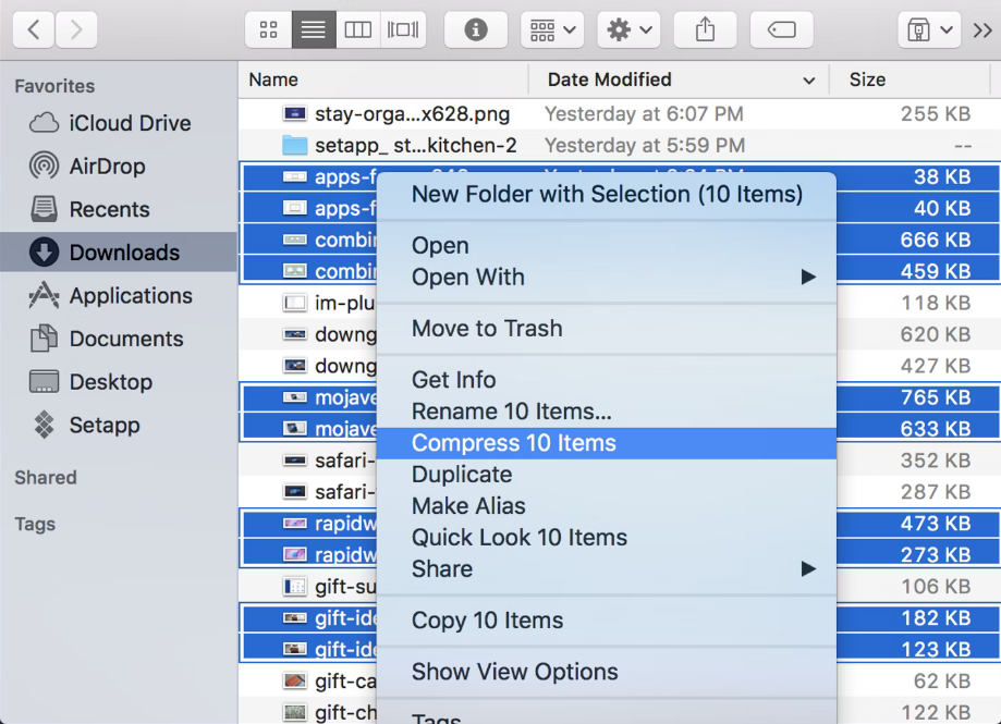 Zip files on Mac