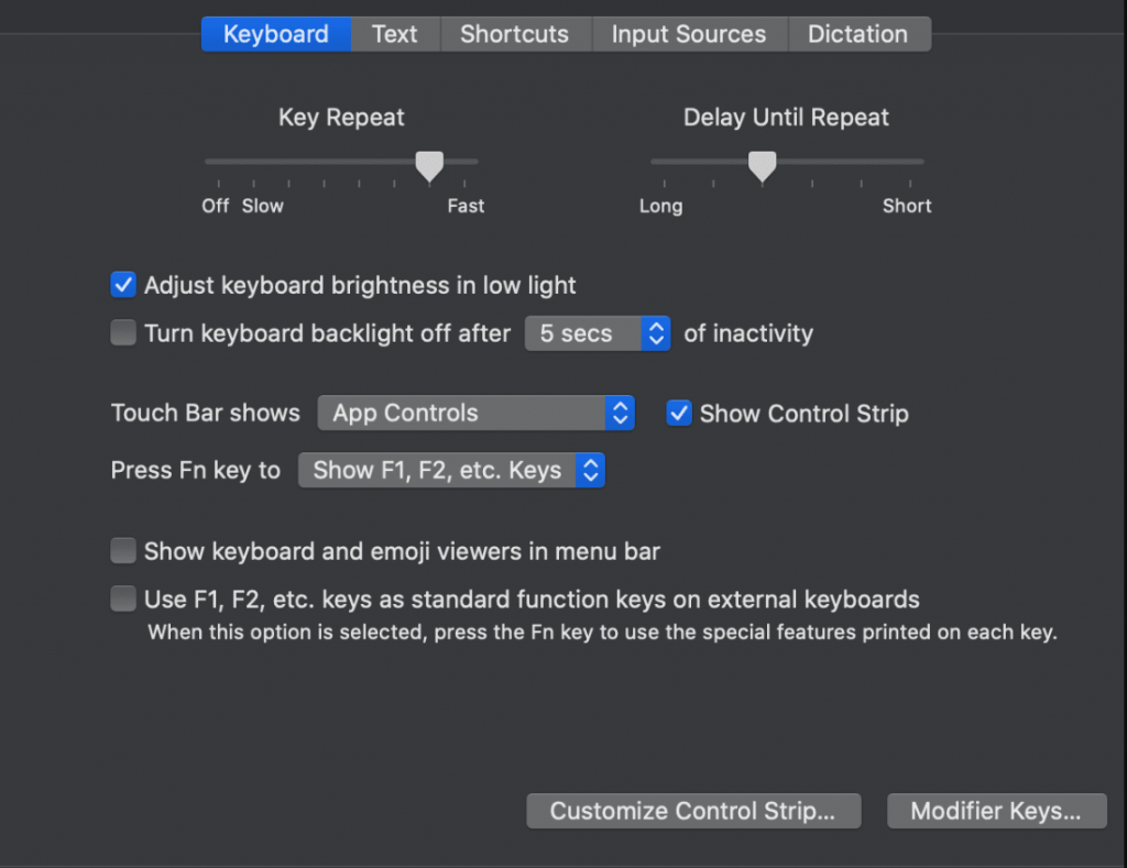choose keyboard to take touch bar screenshot on MacBook Pro