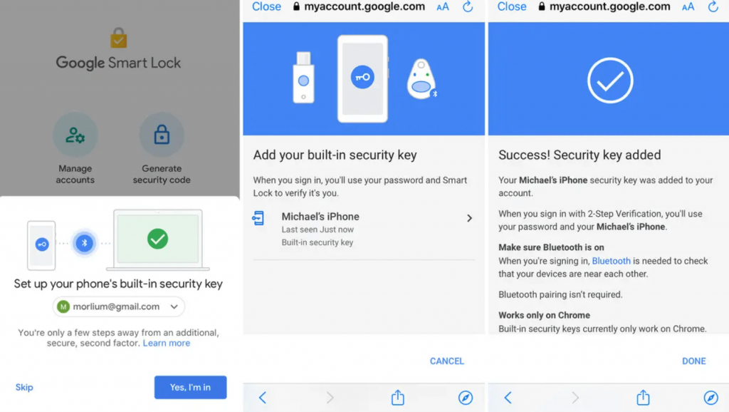 set a security key to use google smart lock ios app