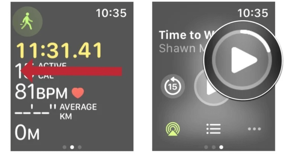 tap the playback control to use time to walk on apple watch 