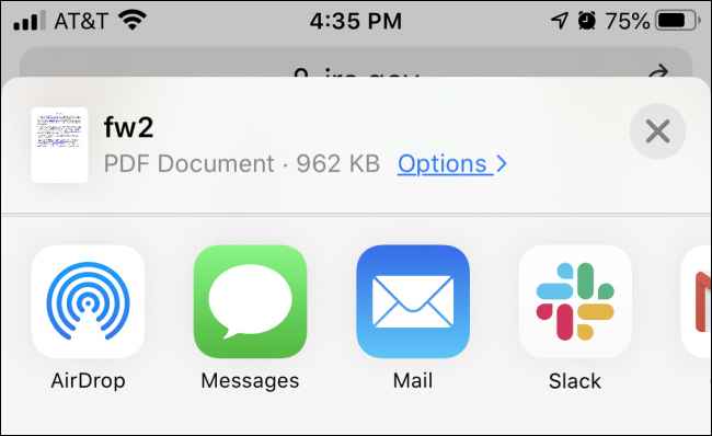 Select a app to save PDF on iPad