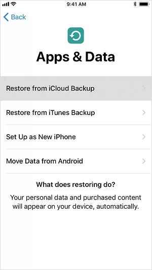 Tap Restore from iCloud Backup TO restore iPhone without updating