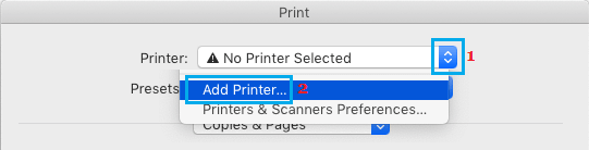 choose add printer to add printer to mac 