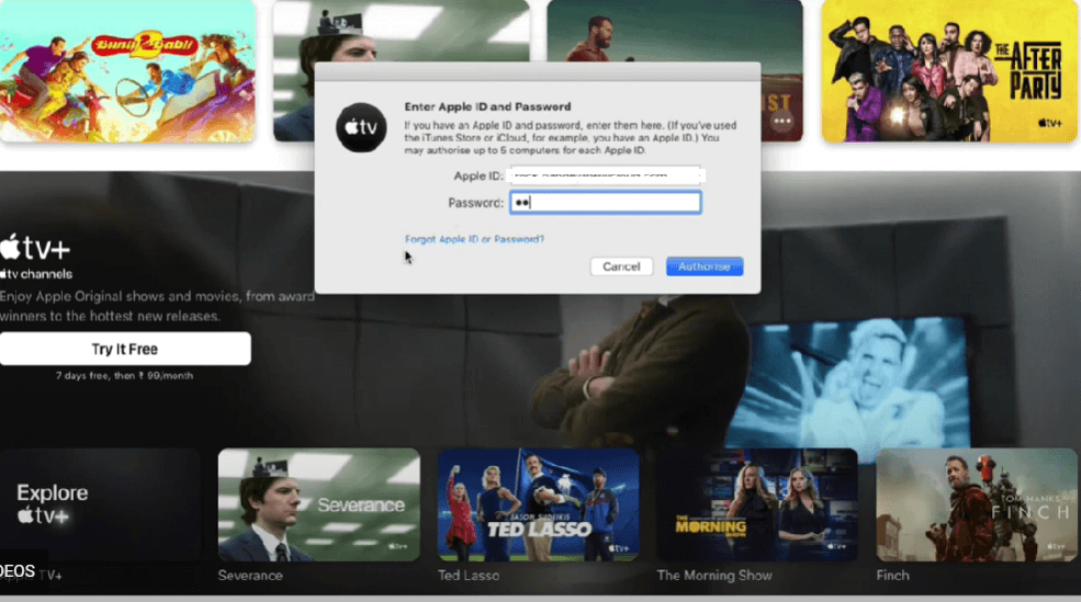 enter the apple id password to authorize computer for apple tv 