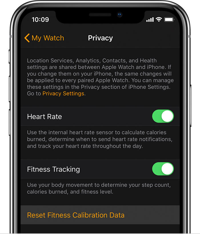 reset fitness calibration data on your watch app 