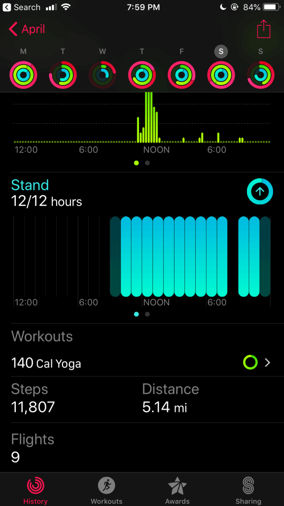 tap on history tab to check steps on apple watch 