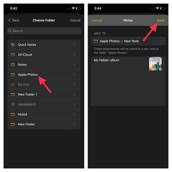 tap save to hide photos on iphone 