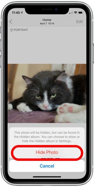 tap hide photo to hide photos on iphone 