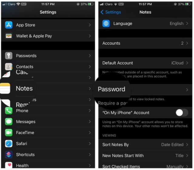 choose password to lock notes on iphone 