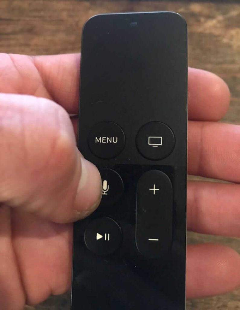 press the siri button to turn off voiceover on apple tv 