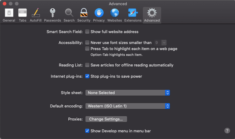 tap advanced to inspect on mac