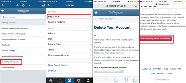 To Delete Instagram Account on iPhone