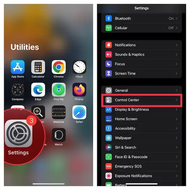 Go to settings and select Control Center