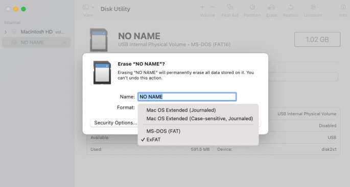 Select the file system format for your SD card on Mac