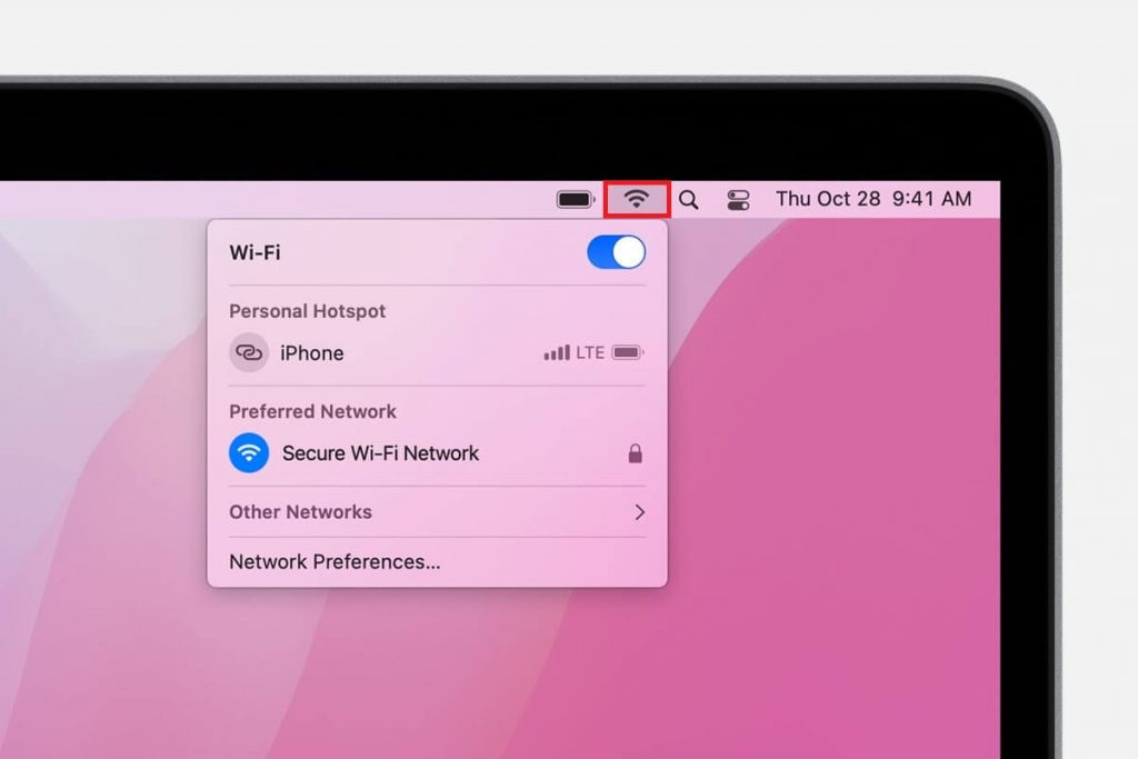 click the Wi-Fi icon at the top of the menu bar
