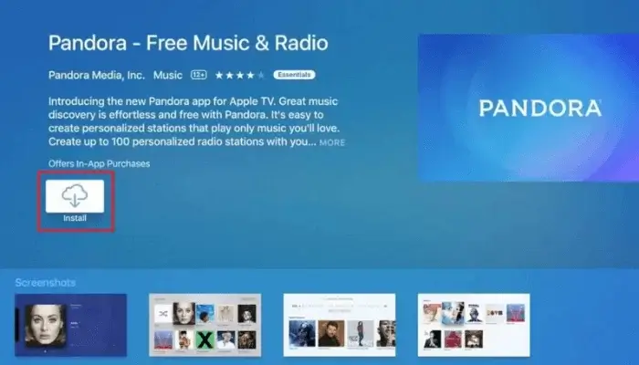 Install Pandora app on Apple TV