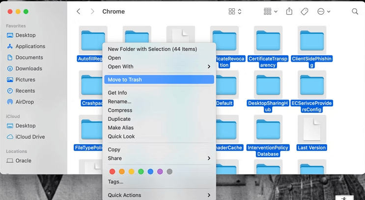 Select all the files and tap Move to trash