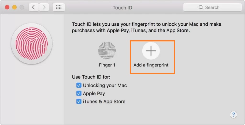tap the Add a fingerprint to set Touch ID Macbook Air